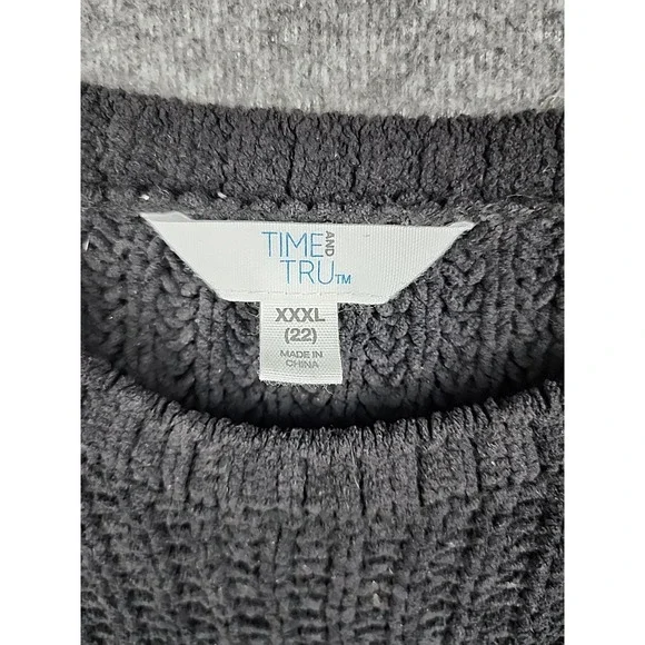 Time and Tru Plus Size XXXL 22 Black White Striped Chunky Knit Sweater Crew Neck - Picture 3 of 7